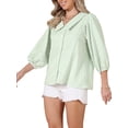 thumbnail image 4 of Button Down Striped Shirt Dressy Casual Blouse for Women Ruffled Sleeve Summer Babydoll Tops XL Green, 4 of 6
