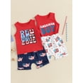 thumbnail image 4 of Elippeo Baby Boy Independence Day 2 Piece Set 6 12 18 24 Months 3 Years Letter Print Tank Tops Elastic Waist Star Print Shorts Infant Toddler 4th of July Outfits, 4 of 10