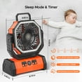 thumbnail image 3 of Rechargeable Camping Fan with LED Lantern, 20000mAh Auto-Oscillating Battery Operated Fan with Remote/ Hook/ Timer, 8" Portable Fan for Picnic, Fishing, Tent, RV, Jobsite, Power Outages, Hurricane, 3 of 7