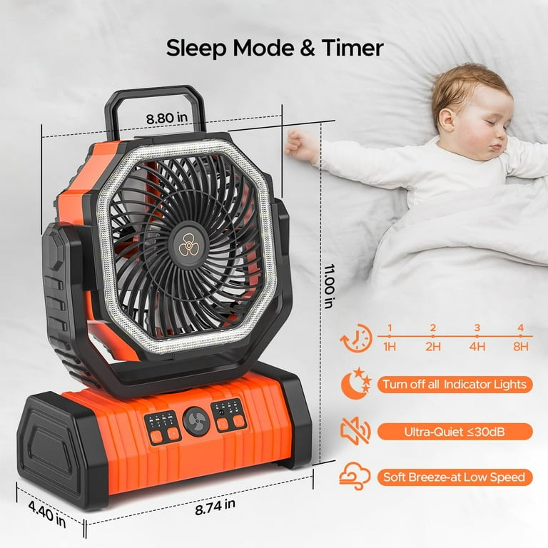 Rechargeable Camping Fan With LED Lantern - 8000mAh Battery, 4 Speeds, Remote, Hook | Portable Fan For Tent, Home, Outdoor