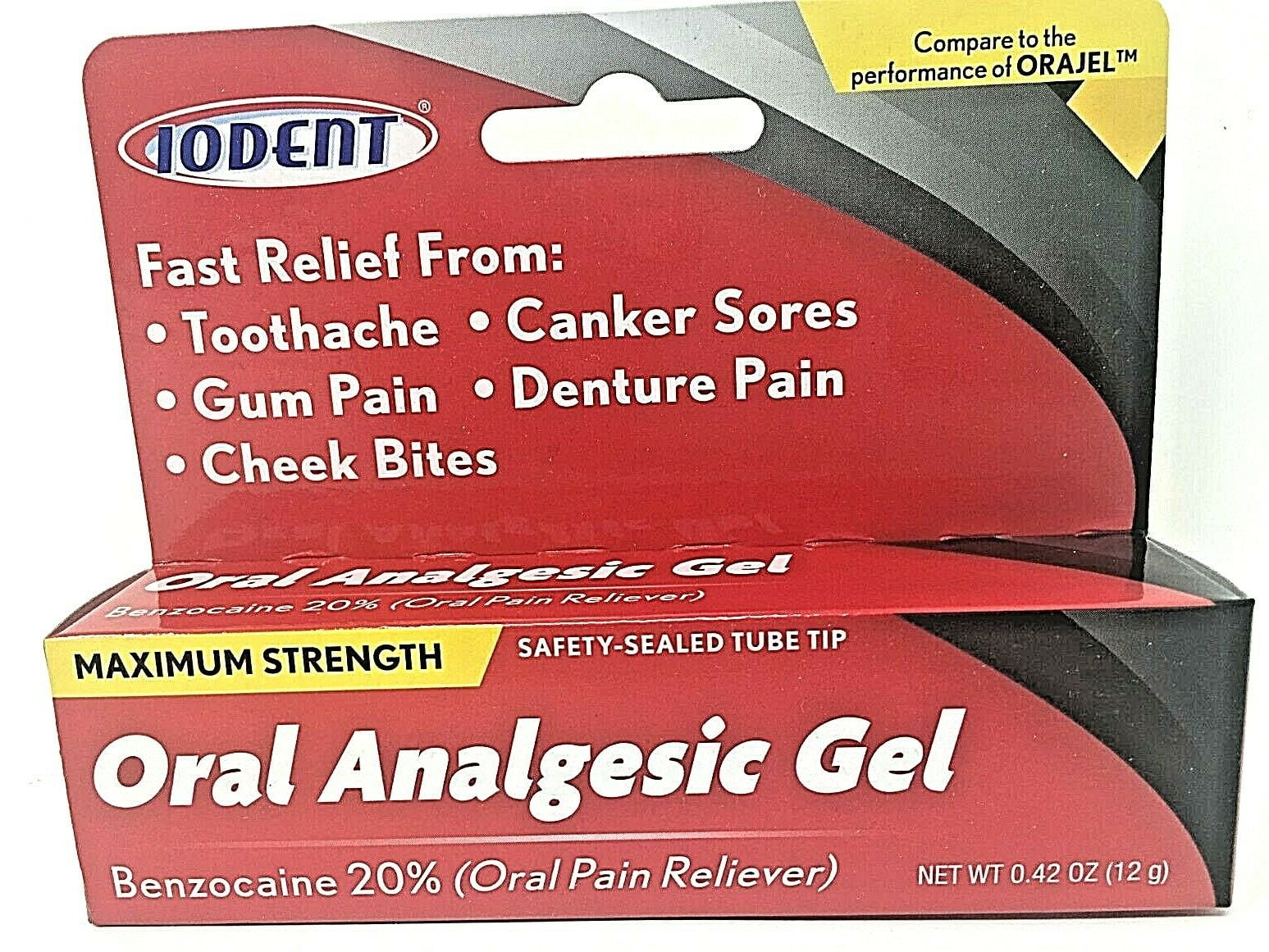 Iodent Oral Gel Analgesic Gel, 0.42oz Benzocaine 20% Oral Pain Reliever ...