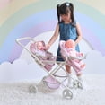 thumbnail image 5 of Olivia's Little World Polka Dot Princess Baby Doll Twin Bassinet Stroller with Retractable Canopy & Storage, Pink/Gray, 5 of 14