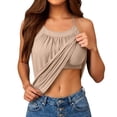 thumbnail image 2 of Women's Spaghetti Strap Sleeveless Tank Tops with Built in Bra Racerback Loose Flowy Beach Camis Lightweight Casual Summer Blouses Khaki, 2 of 6