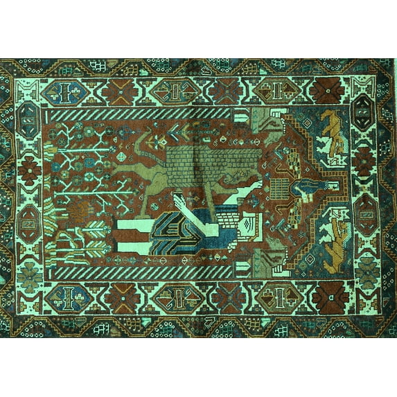 Ahgly Company Machine Washable Indoor Rectangle Animal Turquoise Blue Traditional Area Rugs, 2' x 4'