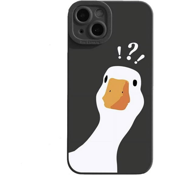 Compatible with iPhone Case,Matte Cute Funny Doubt Duck Silicone Bumper Camera Lens Protection Soft Shockproof Cover Phone Case (Black,iPhone 14 Plus)
