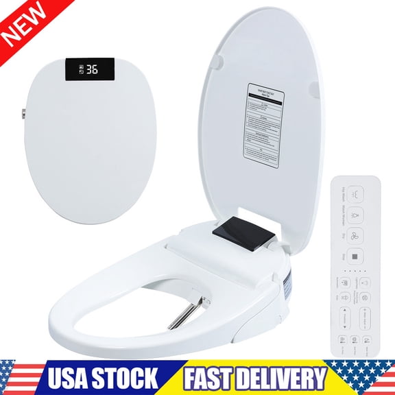 Electric Bidet Toilet Seat, Bidet Attachment for Toilet, Elongated Heated Toilet Seat with Instant Warm Water & Dryer, Self-Clean Nozzle, Automatic Flip Cover, Remote & Side Knob Control,Nightlight
