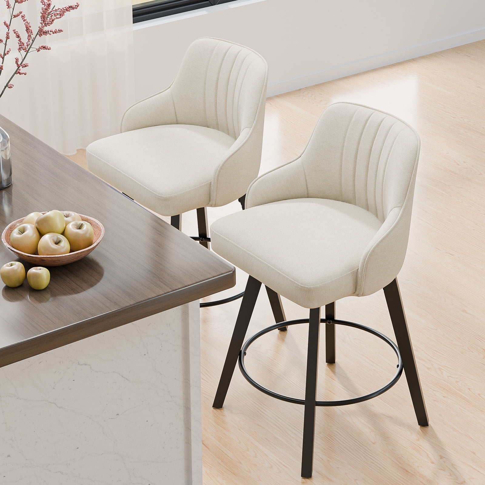 Ktaxon Swivel Bar Stools, 35" Counter Height Adjustable Fabric Bar Stools for Kitchen Island, Modern Beige, 1 PCS