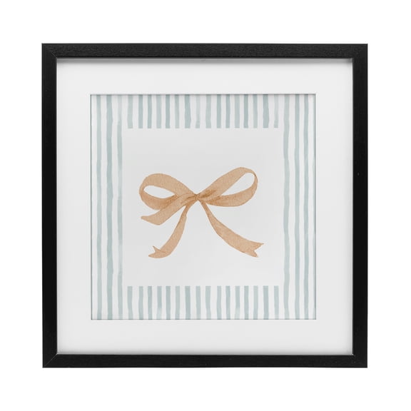 Stupell Industries Farmhouse Chic Bow with Striped Border Black Framed Print Under Glass, 13 x 13, by Patricia Pinto