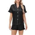 thumbnail image 2 of Ashirexll Pajamas for Women Set, Two Piece Sets for Women, Double Leaf Edge Imitation Silk Short Sleeve Top and Pant Home Set, 2 of 7