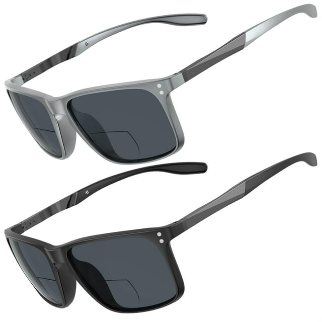 Gafas de sol con bifocal para lectura JO 2 paquetes UV400 para hombres negro/gris
