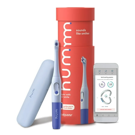 hum by Colgate Smart Battery Toothbrush Kit, Sonic Toothbrush with Travel Case, Blue