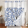 thumbnail image 4 of MIZHONA Blue No Hook Fabric Shower Curtain with Snap in Liner,Plants Leaves Bathroom Curtain,71"× 74", 4 of 6