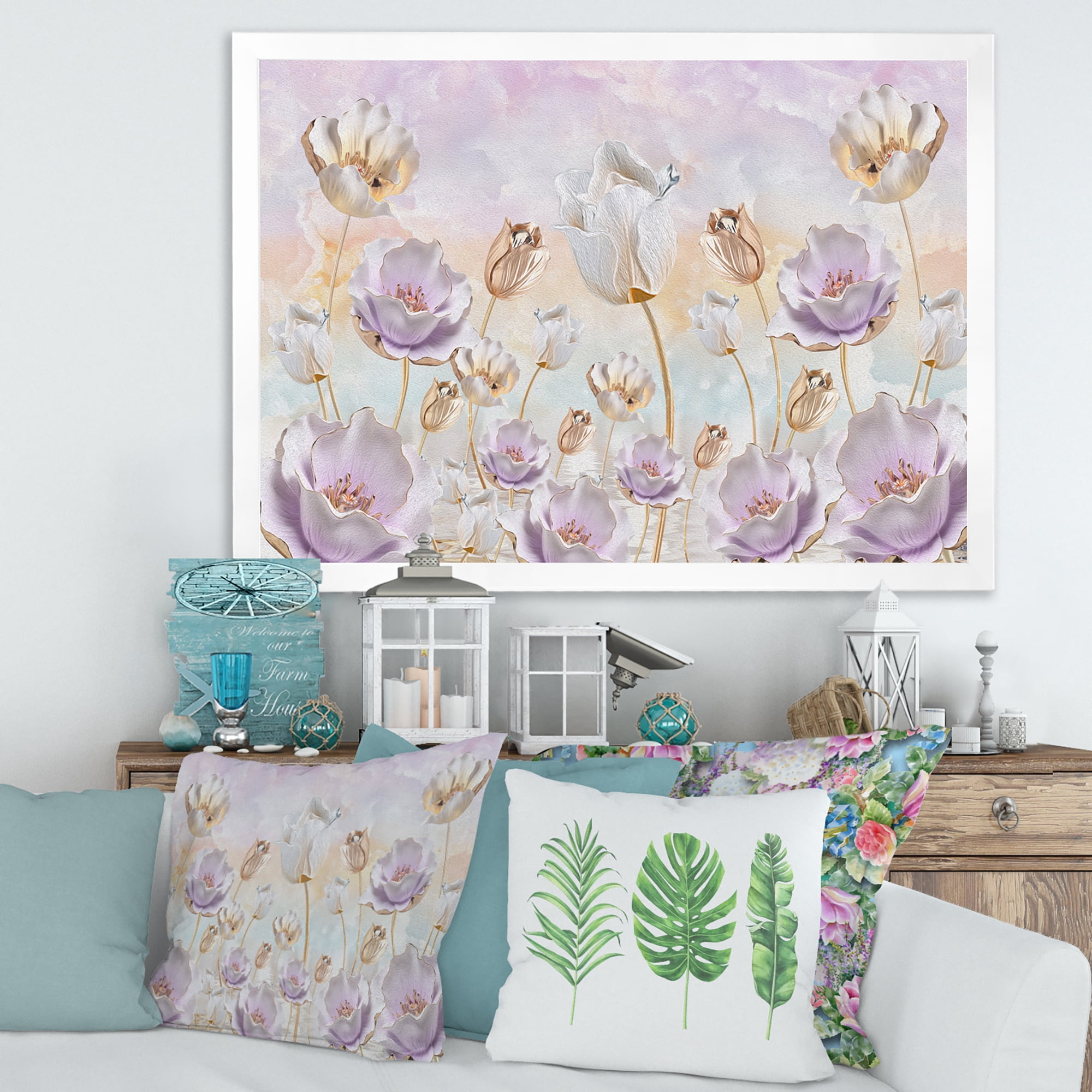 Designart 'Blossoming Pastel Tones Flowers' Traditional Framed Art Print