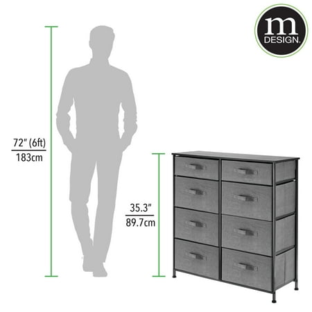 mDesign Tall Storage Dresser Furniture with 8 Slim Fabric Drawers, Dark Gray