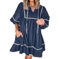 thumbnail image 3 of 3/4 Sleeve Women High Waist Patchwork Loose Mini Babydoll Dress, 3 of 6