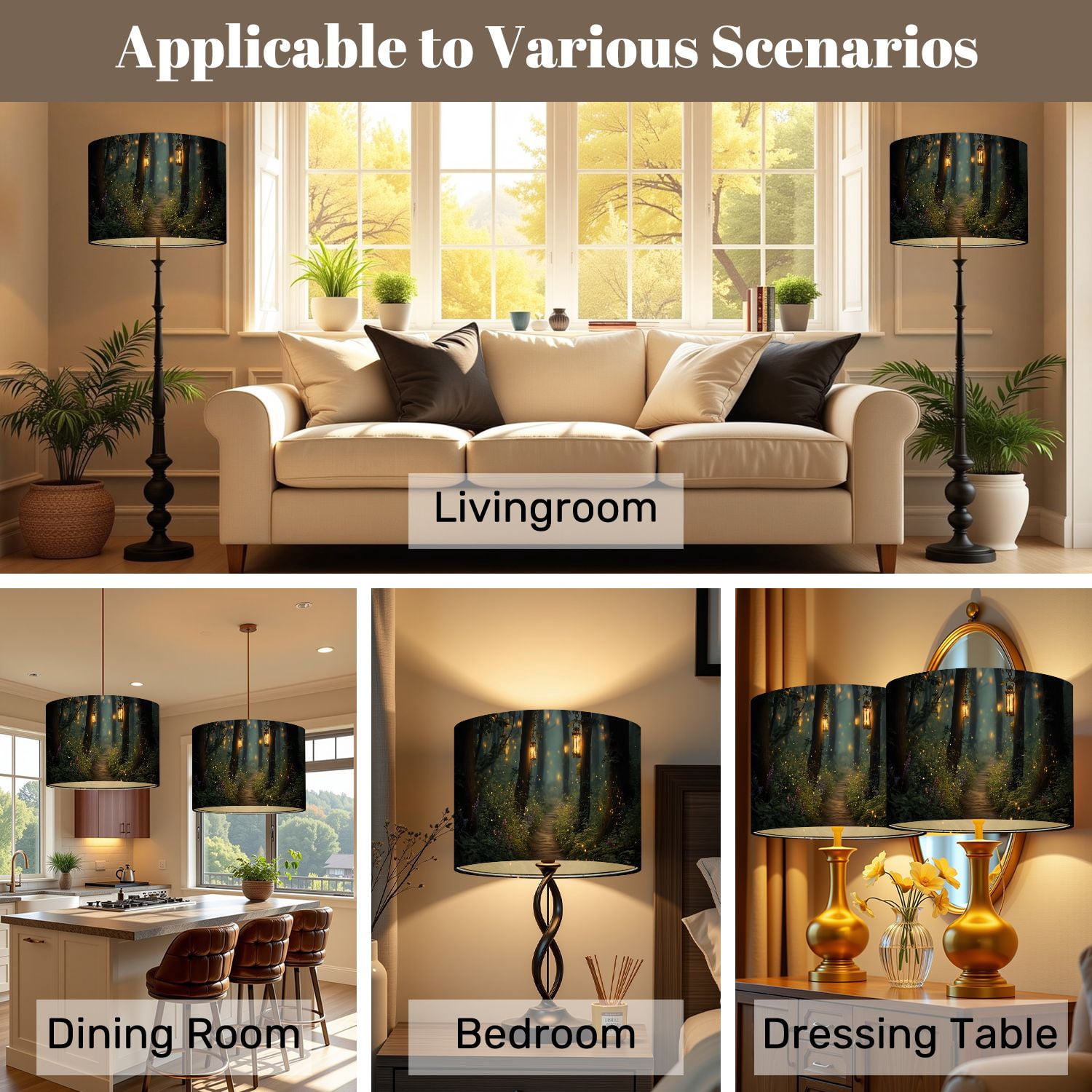Gothic Lampshades 2 Pack Forest Path Lanterns Glowing Fireflies Misty Woodland Dusk 13"x13"x10" Light Shade for Table Lamps Floor Lamp Shades Lampshade Replacement Easy Assembly
