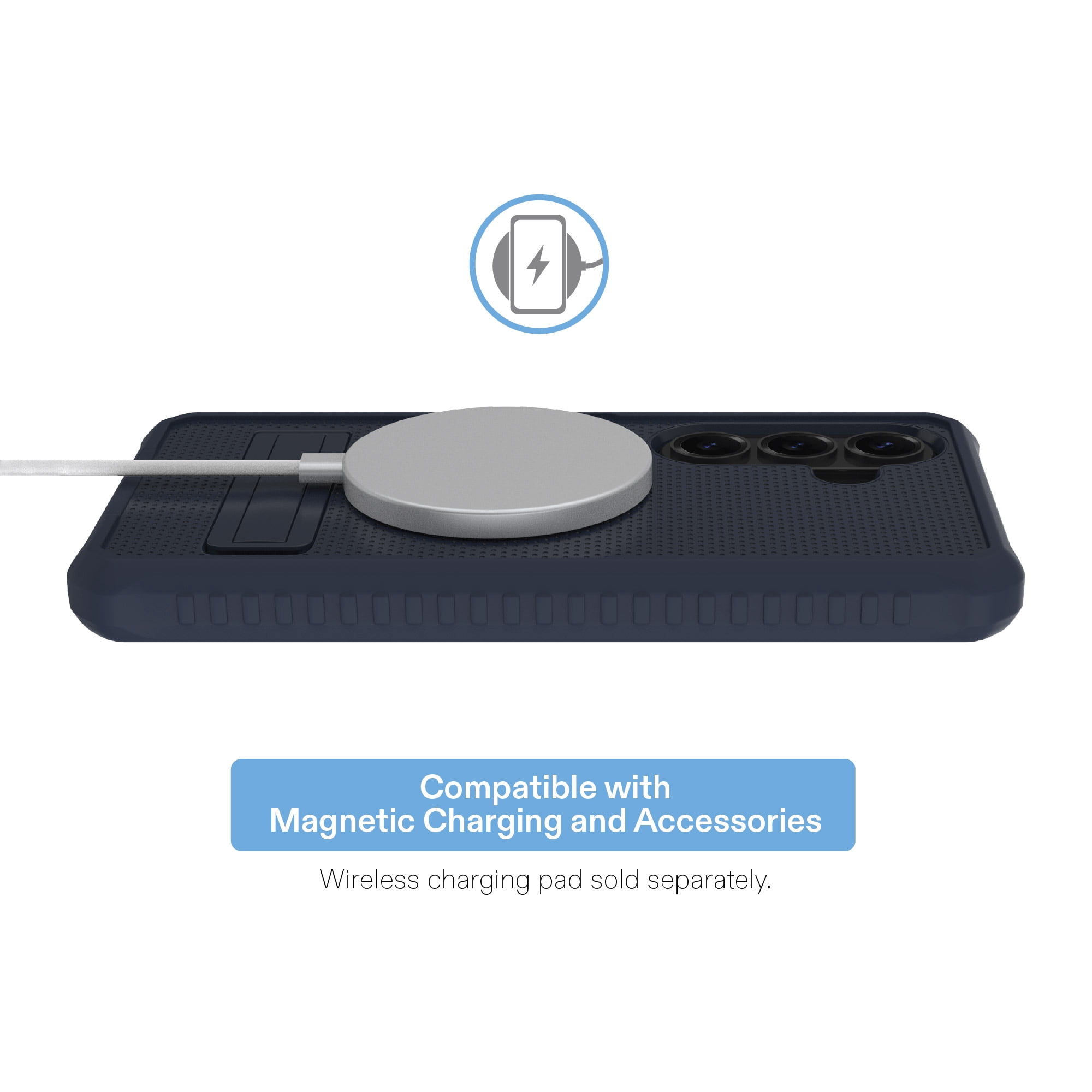 onn Magnetic Compatible Rugged Phone Case with Kickstand for Samsung Galaxy S26 - Navy Blue