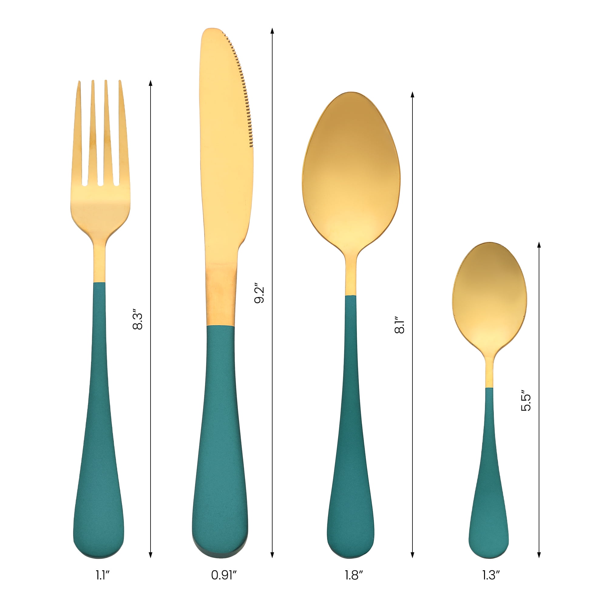 Unique Bargains Flatware Set Stainless Steel Silverware Green 4 Pcs
