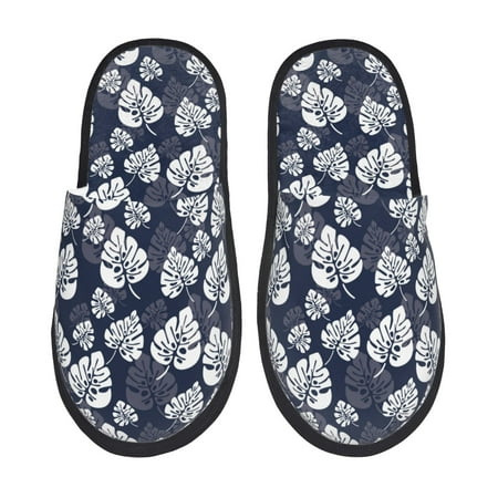 Balery White Leaves Slient Indoor Furry Fleece Comfort House Shoes Soft Non-Slip Home Shoes Cotton slippers House Slippers-- Medium