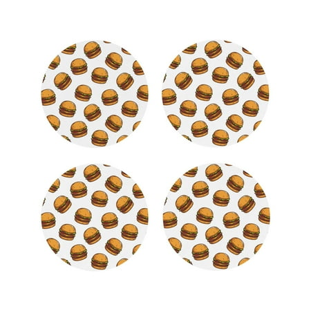 

Drink Coasters Set of 4 Cute Hamburger Leather Coasters for Coffee Table Protector Heat Resistant Cute Coasters for Home Decor Housewarming Gifts Bar Kitchen 4 Inch Round Shape