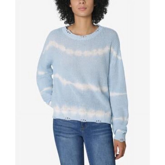 MSRP $44 Ultra Flirt Juniors' Tie-Dyed Destructed Sweater Blue Size Medium