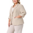 thumbnail image 4 of Blazers de talla grande para mujer Agnes Orinda, chaquetas de traje de oficina de lino con solapa y botones, con bolsillo 1X beige, 4 of 5
