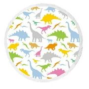 ABPHQTO Dinosaur Pattern Round Beach Blanket with Tassels Beach Throw Towel Yoga Mat Picnic Blanket