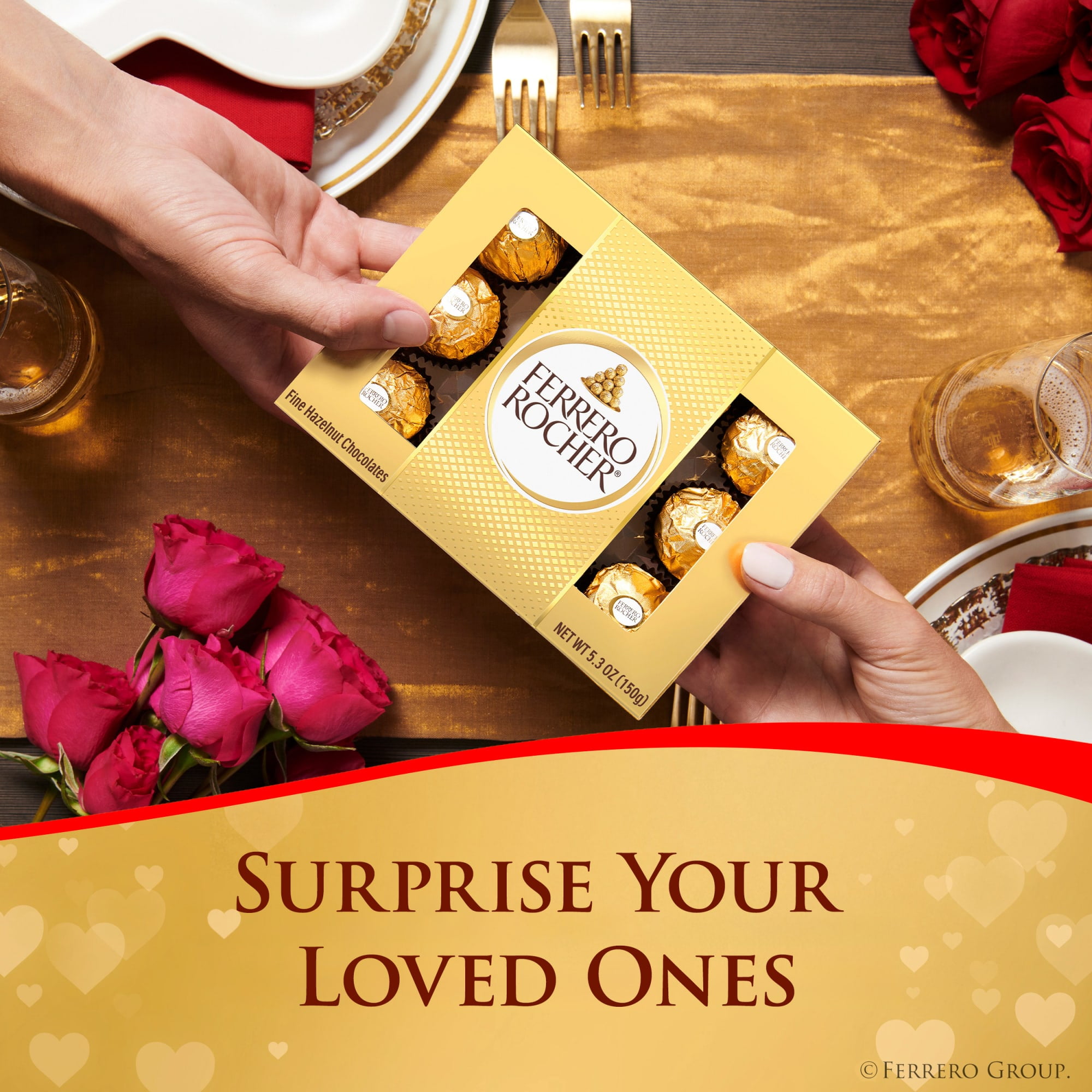 Ferrero Rocher Fine Hazelnut Chocolates, Valentines Day Heart Gift Box, 16 Piece Premium Chocolate for Gifting, 7 oz