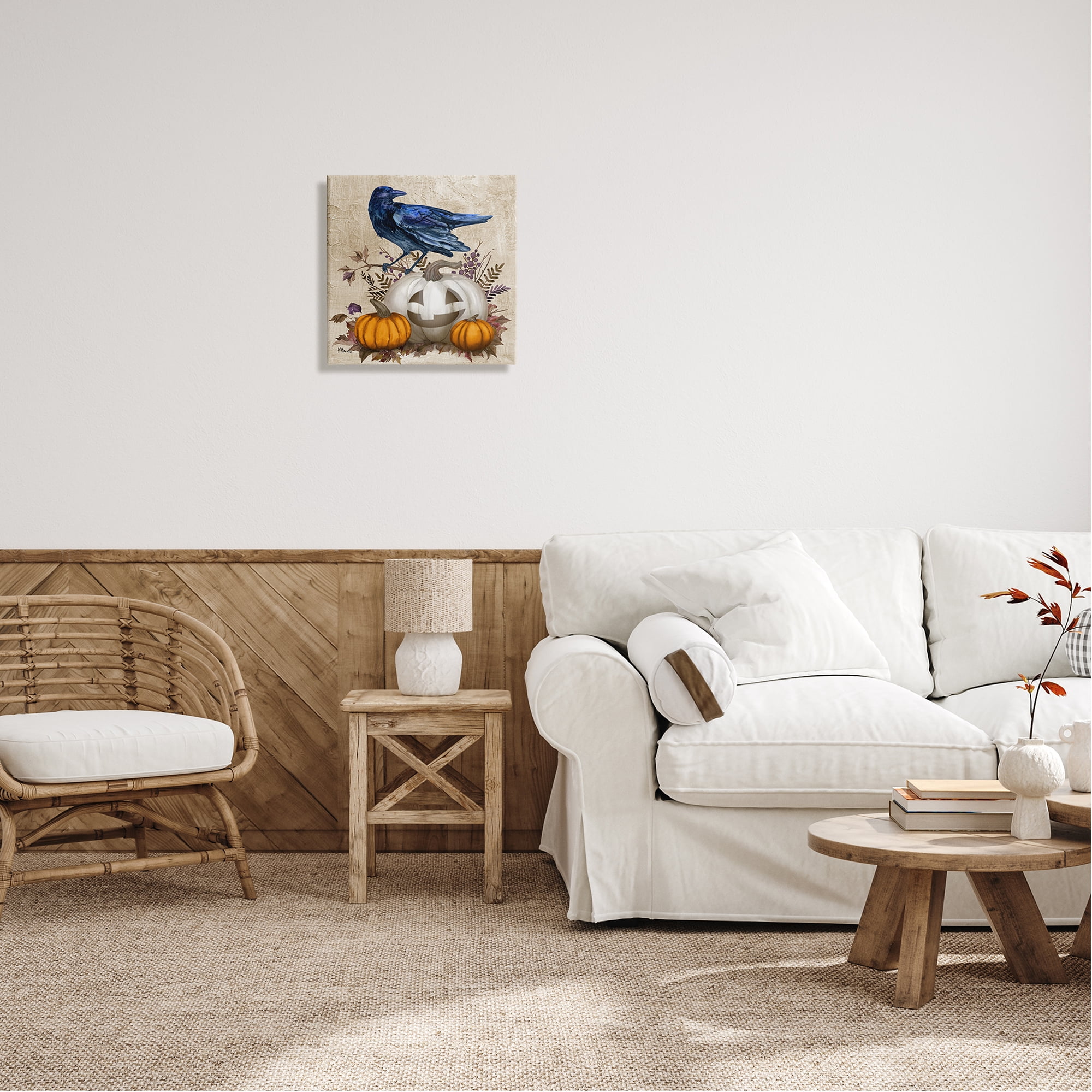 Stupell Industries Raven & Jack-o-Lantern Holiday Painting Gallery Wrapped Canvas Print Wall Art, 17 x 17