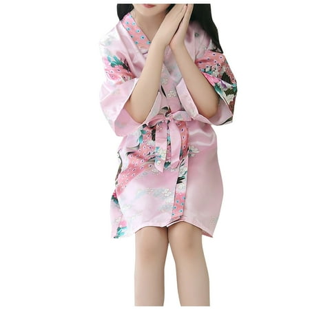 

DSOROZI Toddler Kids Boys Girls Silk Satin Hooded Bathrobe Kimono Robes Nightgown Sleepwear Clothes Pink