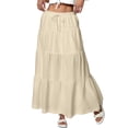 thumbnail image 2 of Maxi Skirts for Women Trendy Summer Tiered Midi Linen Skirt High Waisted A Line Long Flowy Skirt Gauze Beach Skirts,Khaki M, 2 of 7