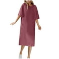 thumbnail image 2 of QUNYINEY Short Sleeve Summer Dresses for Women Casual Solid Tent Dress Crew Neck Midi Sundress, 2 of 6
