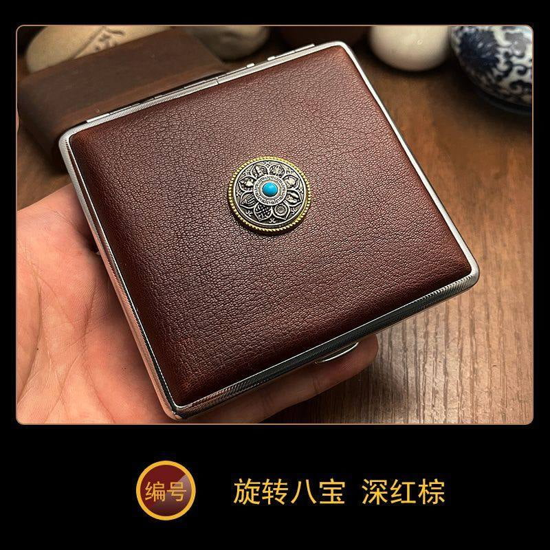 NP18 cowhide cigarette case thick cigarette side-turned ultra-thin cowhide hand-made first layer classic men's retro 20-pack gift,SKU00339-04黑色黄铜虎头