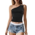thumbnail image 1 of Camiseta corta sexy con hombros descubiertos y pedrería para mujer: corte ajustado, largo corto, para combinar con pantalones de cintura alta (tallas S-L), 1 of 4