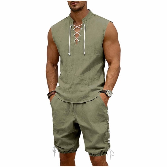 Mrmaere Men's Suit Set Drawstring Waist Solid Pattern For Various Types Versatile Design For Multiple Army Green L