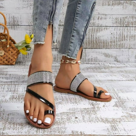 

Fanxing Summer Gatherings Girls Sandals Crystal Jeweled Slingbacks Sandals Dressy 2023 Casual Summer Glitter Flip-Flops Sandal Shoes Black 5.5