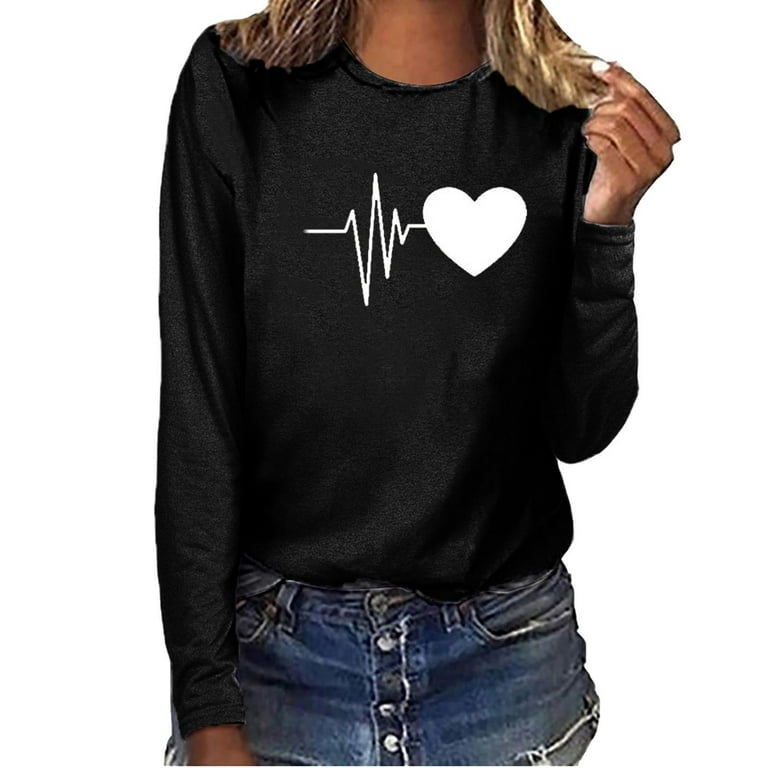 Casual Shirts for Women Loose Fashion Crew Neck Tops Long Sleeve
