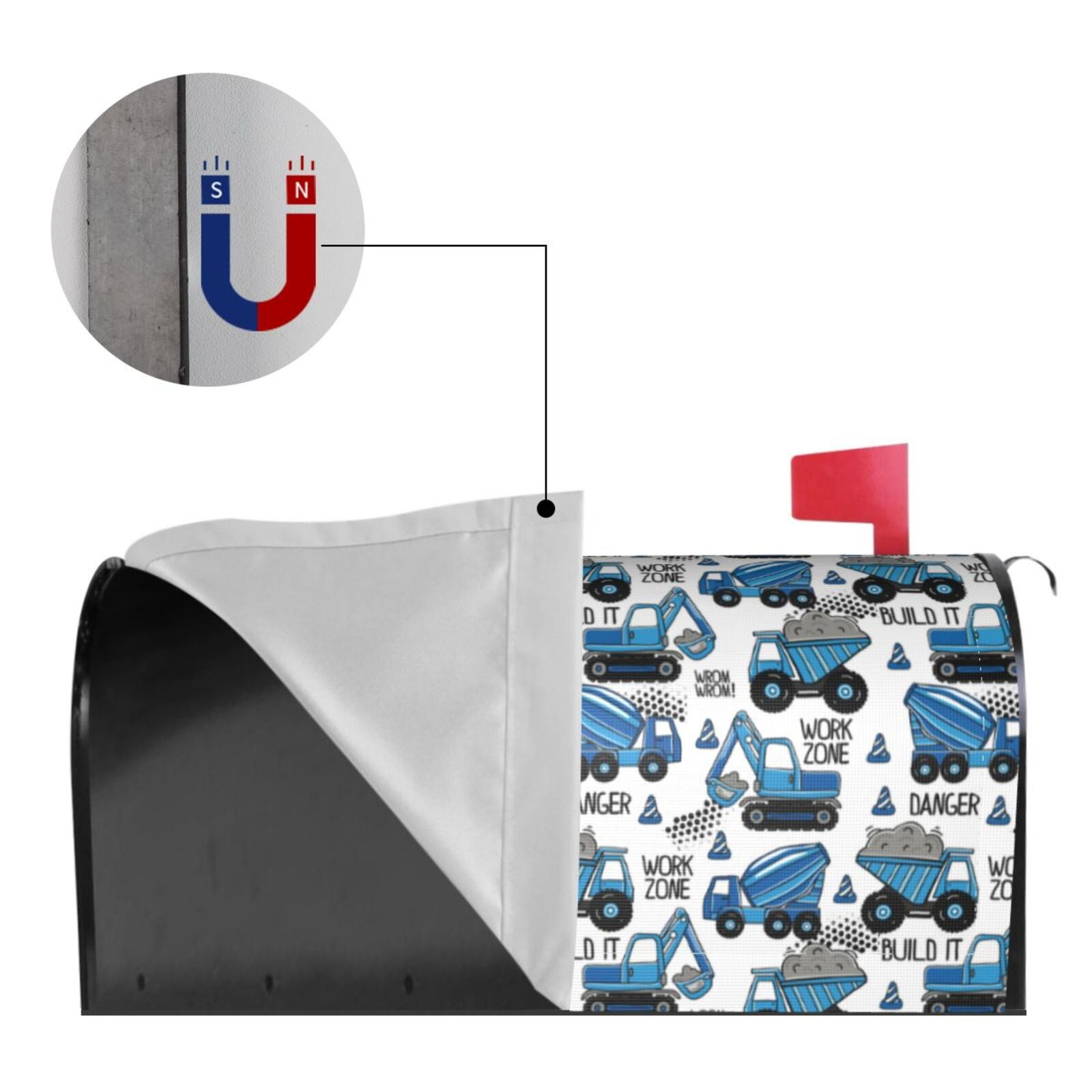 Xecao Blue Excavator for Mailbox Cover with Magnetic Strips, Waterproof and Sunscreen, Adds a Decorative Touch to Your Garden Yard.