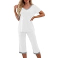 thumbnail image 3 of Maplenight Women's 2 Piece Pajama Set Color Block Pjs Sets V Neck Tops Capri Pants Two Piece Lounge Set Soft Sleepwear Loungewear, 3 of 7