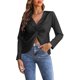 thumbnail image 1 of Top de manga larga Twist Front Satin Color sólido Top de fibra de poliéster con cuello en V profundo para mujer negro S, 1 of 7