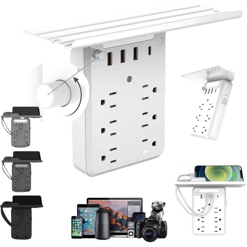 SharkTRUE Wall Outlet Extender with Shelf,Wall Outlet Extender Multiple Plug with Detachable Shelf for Home Dorm, Port, USB Ports and TypeC