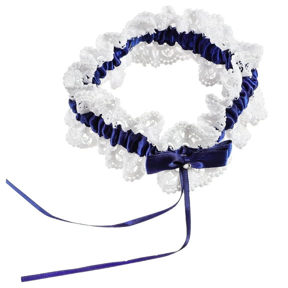 HONMEET 1Pack Adjustable Size Lace Garter Belts for Women Bridal Accessories Blue Bowknot Design