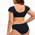 thumbnail image 5 of JIAYUE Women Swimsuit Sets Ruffle Sleeve Scoop Neck Solid Color Two Piece High Waisted Bikini With Backless Tankini Top And Boy Shorts Bottoms Stylish Female Swimwear, 5 of 5