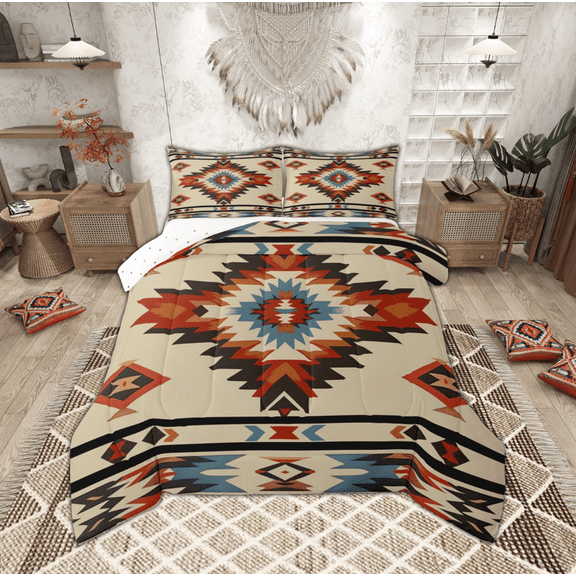Manfei Hippie Aztec Teens Bedding Comforter Set, Western Bohemian Abstract Twin Comforter Sets, Tribal Hippie Style Reversible Bedding Set, Super Cozy Room Decor, 2 Pieces