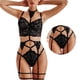 thumbnail image 2 of Conjunto de lencería Nikou con liguero para mujer 3 piezas escote en V profundo cuello halter tiras de encaje negro M, 2 of 12