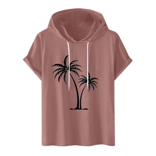 Camiseta Deportiva de Manga Corta de la Blusa de los Hombres Casual de la Moda Sólida con Capucha, Top Casual para Al Aire Libre
