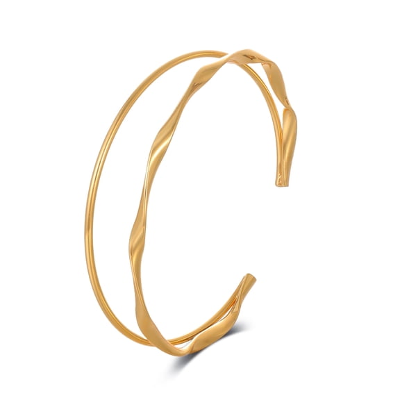 Lureme Golden Double Layers Open Cuff Bracelets for Women Minimalist Thin Wrist Cuff Bracelets(bl003591)