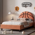 thumbnail image 2 of Twin Size Upholstered Platform Bed, Sport Style Wooden Bed Frame with Basketball Design Headboard and Slats, for Boys & Girls, Teens (Orange), 2 of 9