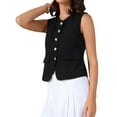 thumbnail image 4 of INSPIRE CHIC Women's Round Neck Suit Vest Sleeveless Floral Button Business Casual Jacket XS Black, 4 of 6