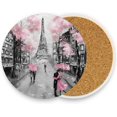 thumbnail image 3 of FREEAMG Eiffel Tower Coasters Absorbent Moisture Non-Slip Drink Coaster Vintage Art Valentine's Day Ceramic Stone with Cork Base Desktop - Protection, 4PCS, 3 of 6